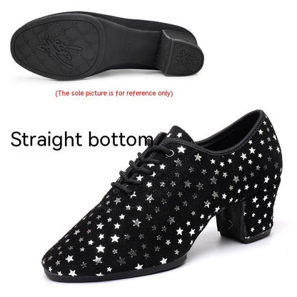 Dancing PA Female Teacher Latin Dance Shoes Suede Cowhide Square Dance Soft Bottom Starry Sky - Mi tienda