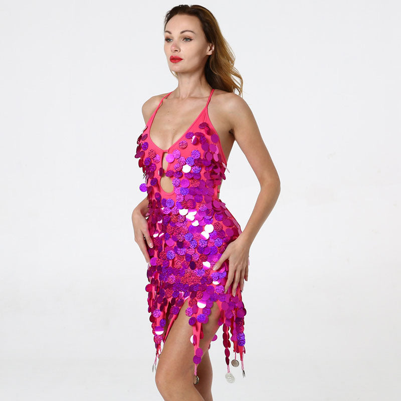 Tassel Laser Sequin Latin Dance Dress Costume - Mi tienda