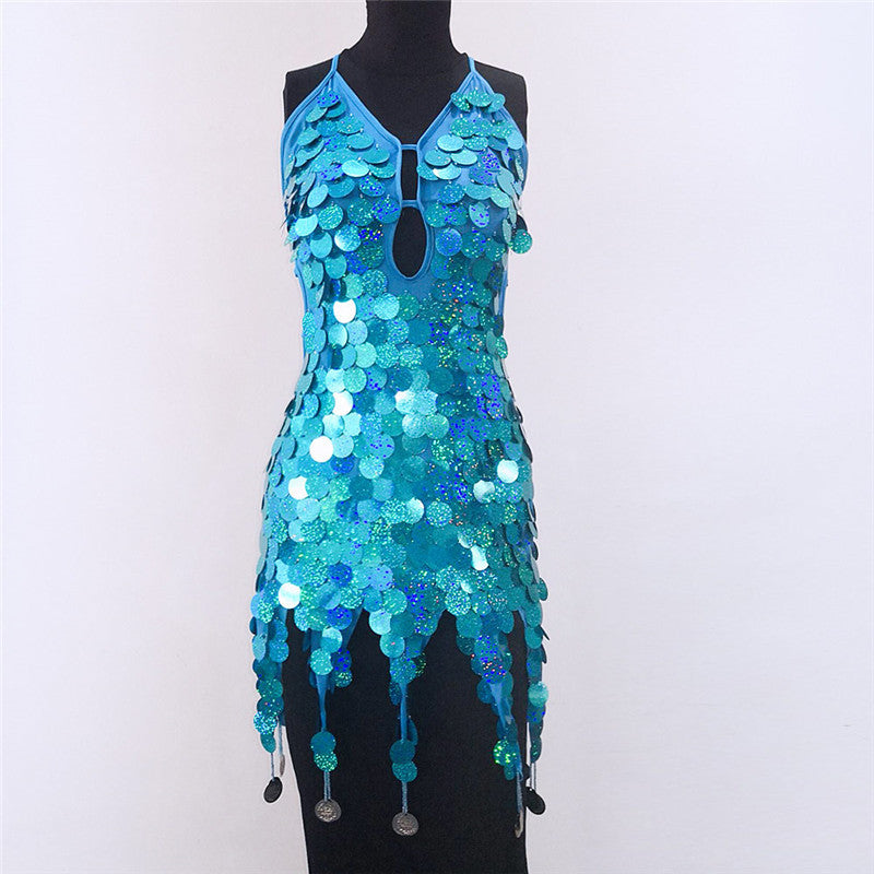 Tassel Laser Sequin Latin Dance Dress Costume - Mi tienda