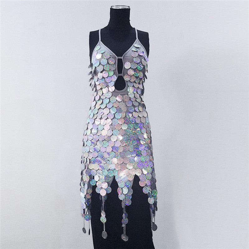 Tassel Laser Sequin Latin Dance Dress Costume - Mi tienda