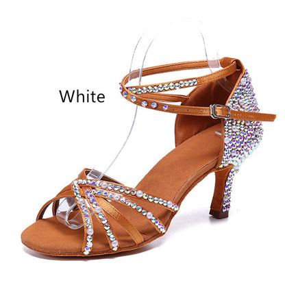 Latin Dance Shoes Rhinestone Pearl Satin Women - Mi tienda