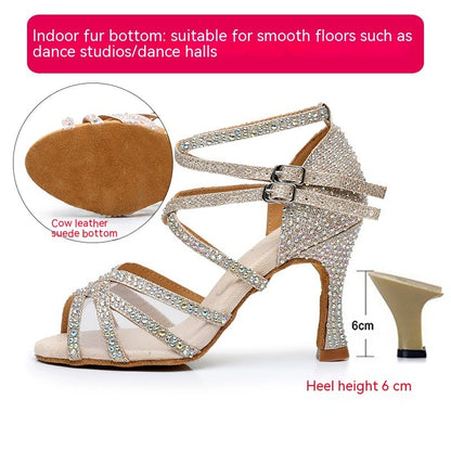 Diamond Latin Dance Shoes Women's Sandals Professional Soft Bottom