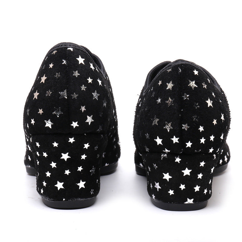 Dancing PA Female Teacher Latin Dance Shoes Suede Cowhide Square Dance Soft Bottom Starry Sky - Mi tienda