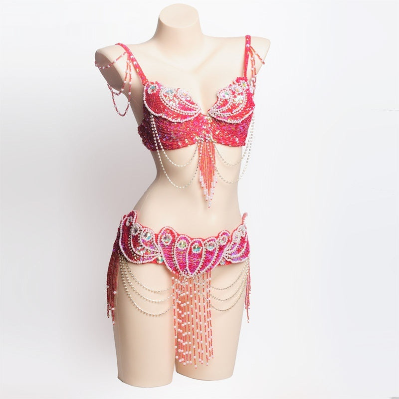 Pearl Embroidery Belly Dance Bra Girdle Suit - Mi tienda