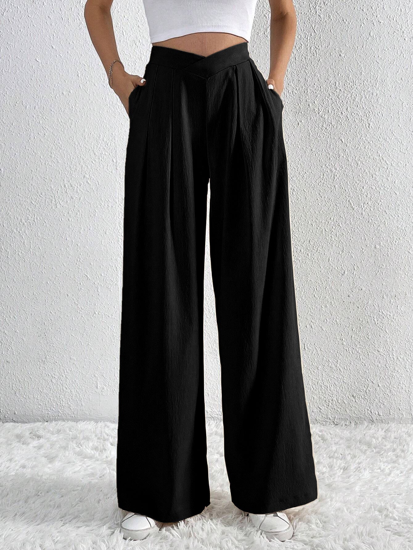Summer New Solid Color Pleated Casual Wide-leg Pants Loose Casual Women's Commuting Versatile Style Comfortable TrousersS - Mi tienda
