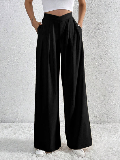 Summer New Solid Color Pleated Casual Wide-leg Pants Loose Casual Women's Commuting Versatile Style Comfortable TrousersS - Mi tienda