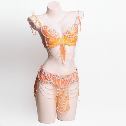 Pearl Embroidery Belly Dance Bra Girdle Suit - Mi tienda