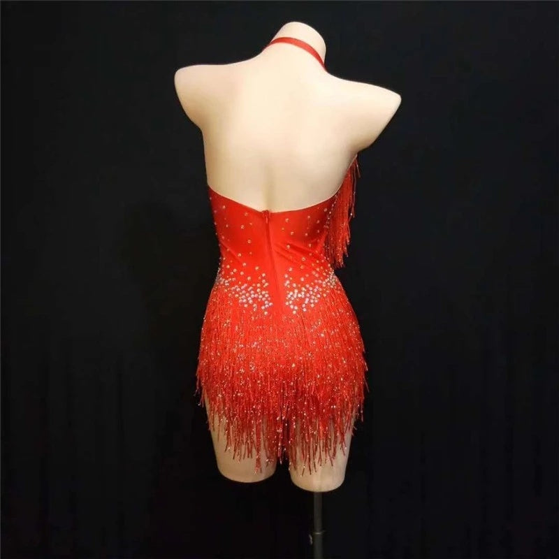 Rhinestone Tassel Mesh Elastic Thin Latin Dance - Mi tienda