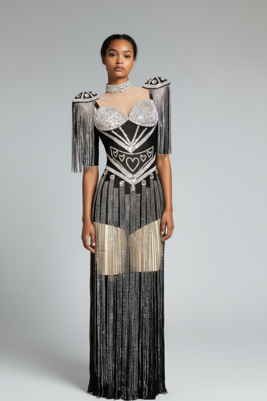 Rhinestone Tassel Mesh Elastic Thin Latin Dance Skirt