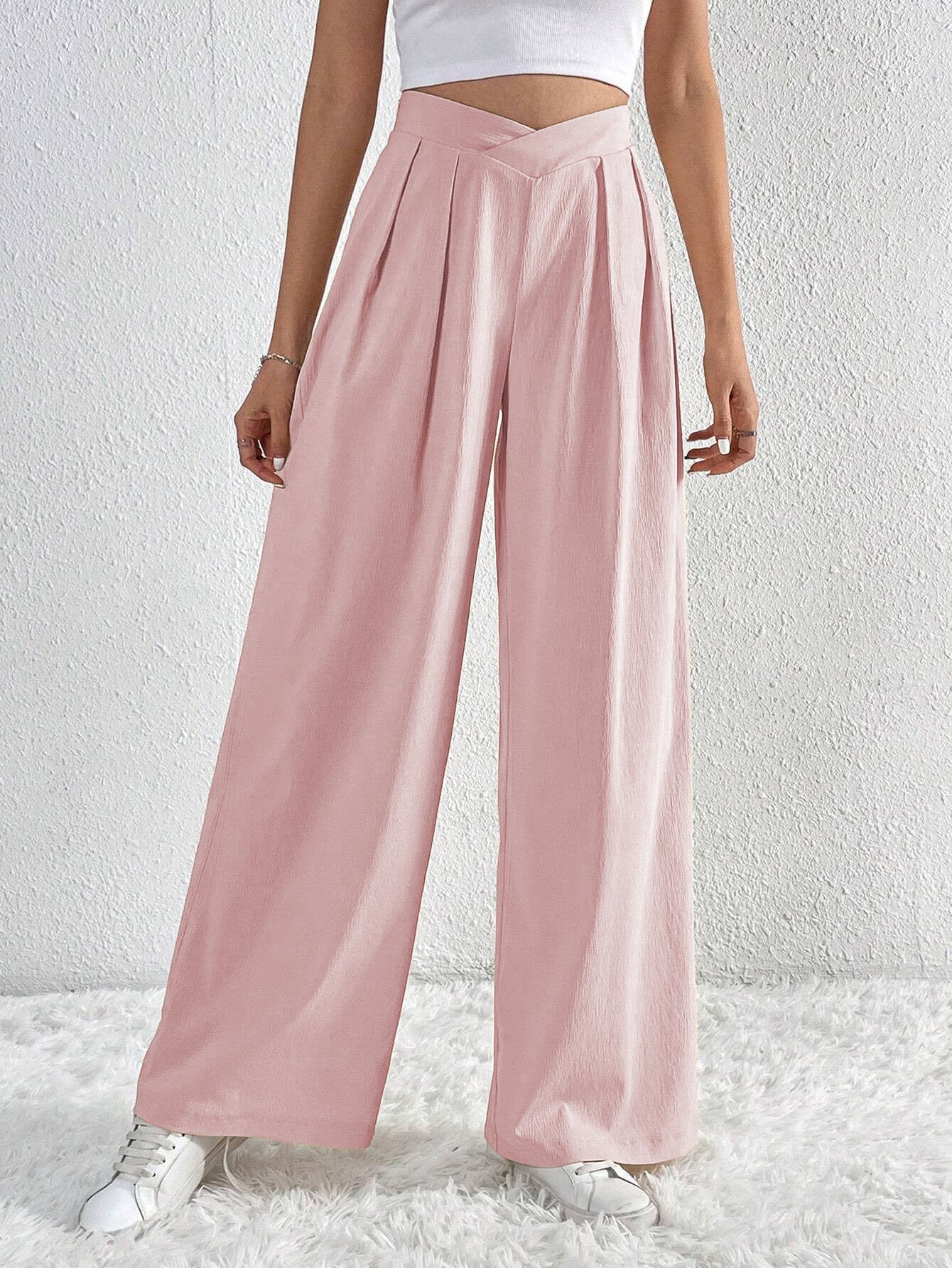 Summer New Solid Color Pleated Casual Wide-leg Pants Loose Casual Women's Commuting Versatile Style Comfortable TrousersS - Mi tienda
