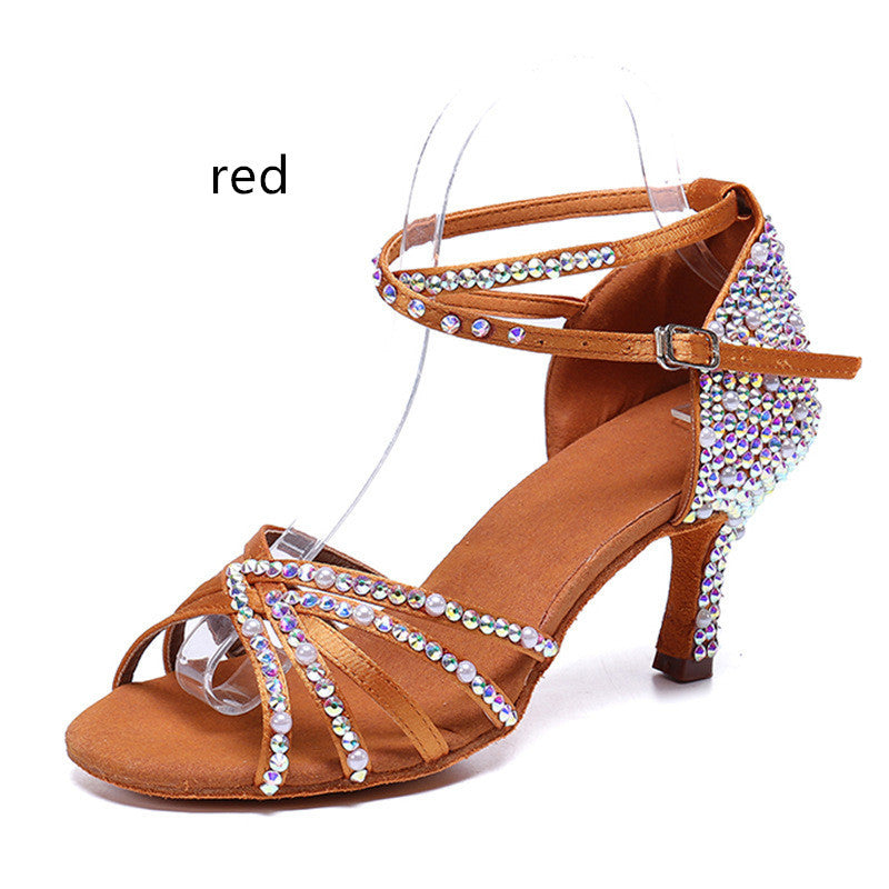 Latin Dance Shoes Rhinestone Pearl Satin Women - Mi tienda