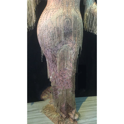 Rhinestone Tassel Mesh Elastic Thin Latin Dance Skirt - Mi tienda