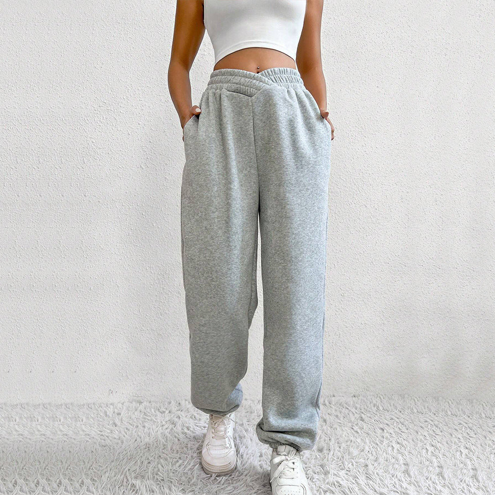 Women's Exercise Ankle-tied High Waist Velvet Padded V-shaped Waist Casual Pants - Mi tienda