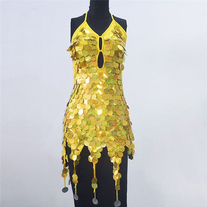 Tassel Laser Sequin Latin Dance Dress Costume - Mi tienda
