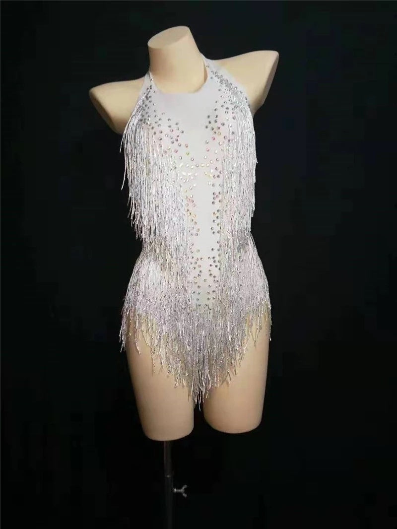 Rhinestone Tassel Mesh Elastic Thin Latin Dance - Mi tienda