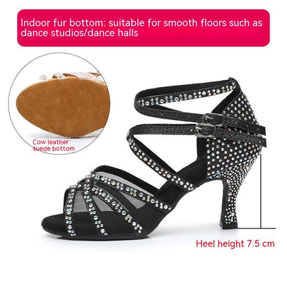 Diamond Latin Dance Shoes Women's Sandals Professional Soft Bottom
