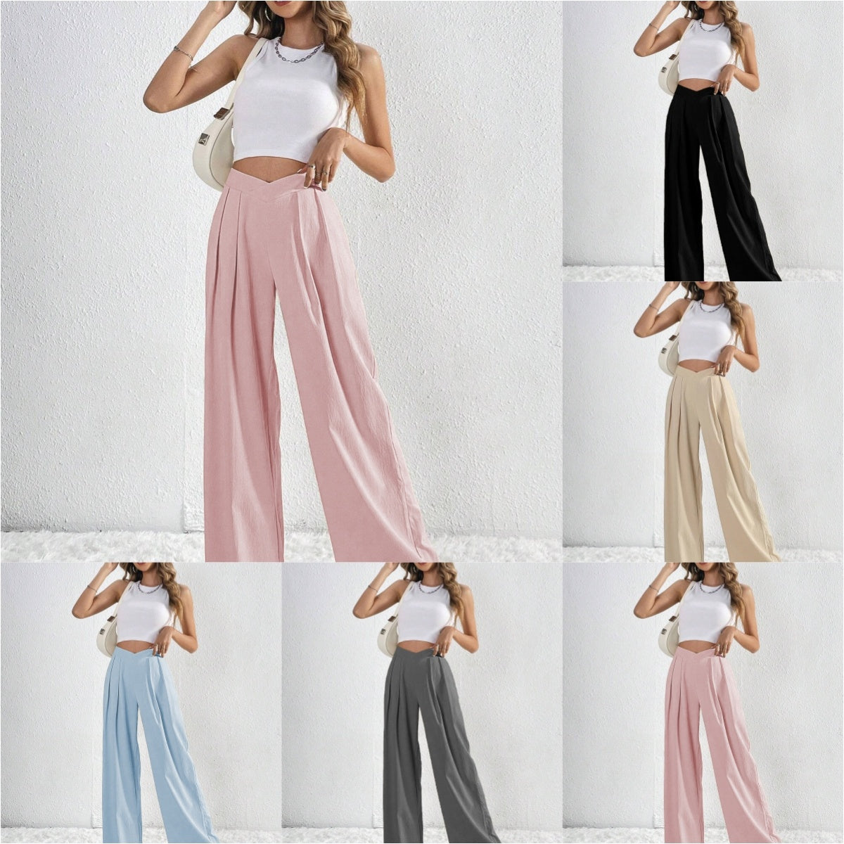 Summer New Solid Color Pleated Casual Wide-leg Pants Loose Casual Women's Commuting Versatile Style Comfortable TrousersS - Mi tienda
