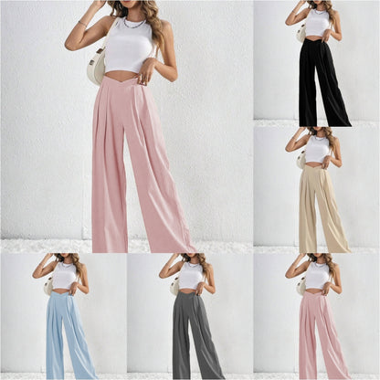 Summer New Solid Color Pleated Casual Wide-leg Pants Loose Casual Women's Commuting Versatile Style Comfortable TrousersS - Mi tienda