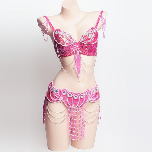 Pearl Embroidery Belly Dance Bra Girdle Suit - Mi tienda