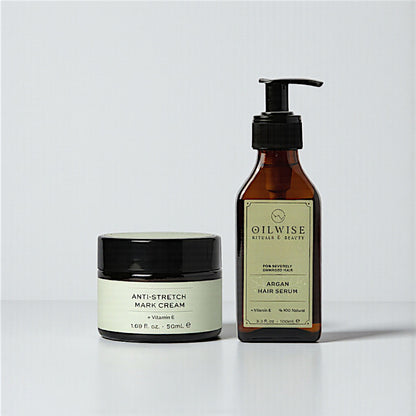 Oilwise Anti Stretch Cream & Argan Hair Serum Set
