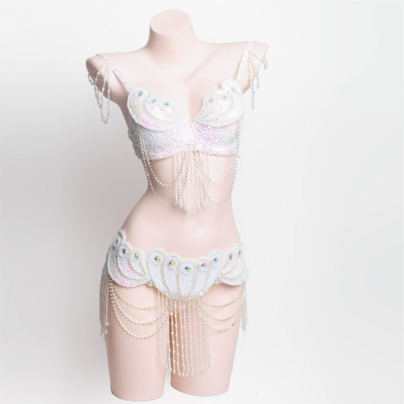 Pearl Embroidery Belly Dance Bra Girdle Suit - Mi tienda