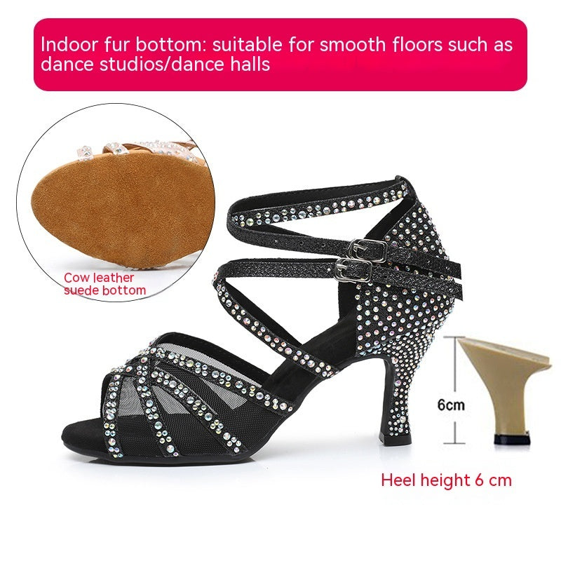 Diamond Latin Dance Shoes Women's Sandals Professional Soft Bottom
