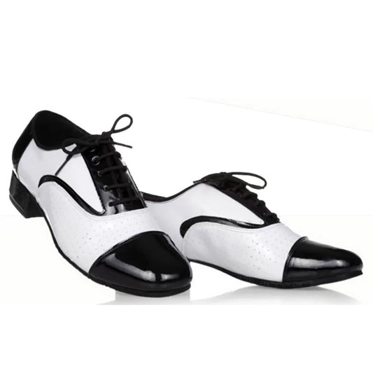 Latin Dance Shoes Men's Leather Black And White International Dancing Shoes - Mi tienda