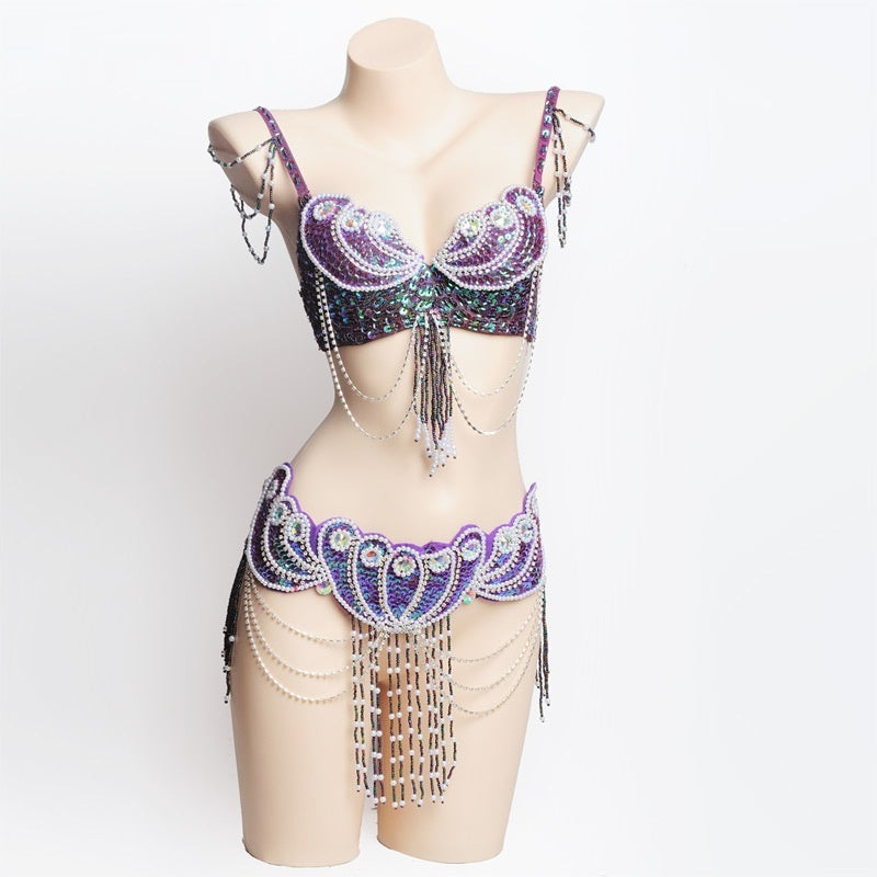 Pearl Embroidery Belly Dance Bra Girdle Suit - Mi tienda