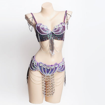 Pearl Embroidery Belly Dance Bra Girdle Suit - Mi tienda
