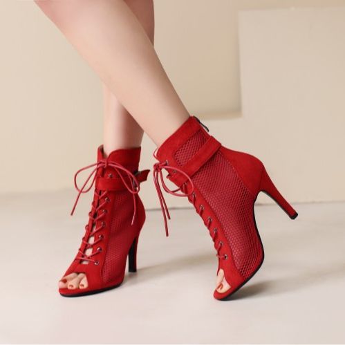 Stylish Peep Toe Hollow Mesh Cross Lace-up Buckle Dance High Heels - Mi tienda