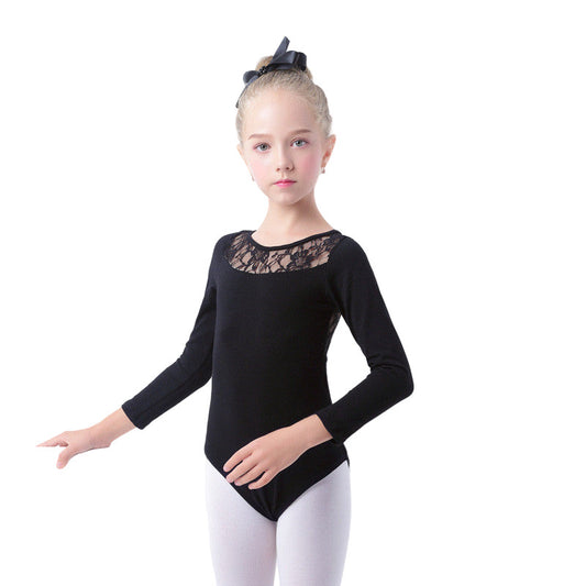 Girls' Long-sleeved Cotton Black Dance Dress - Mi tienda