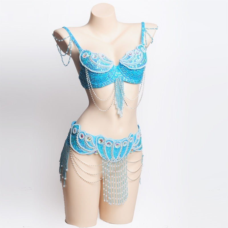Pearl Embroidery Belly Dance Bra Girdle Suit - Mi tienda
